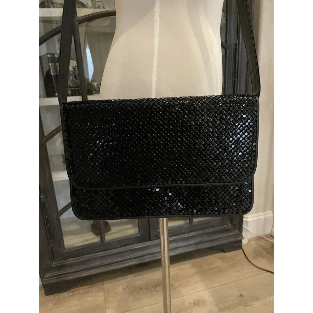 Vintage Whiting & Davis Black Metal Mesh Shoulder Bag Purse or Clutch